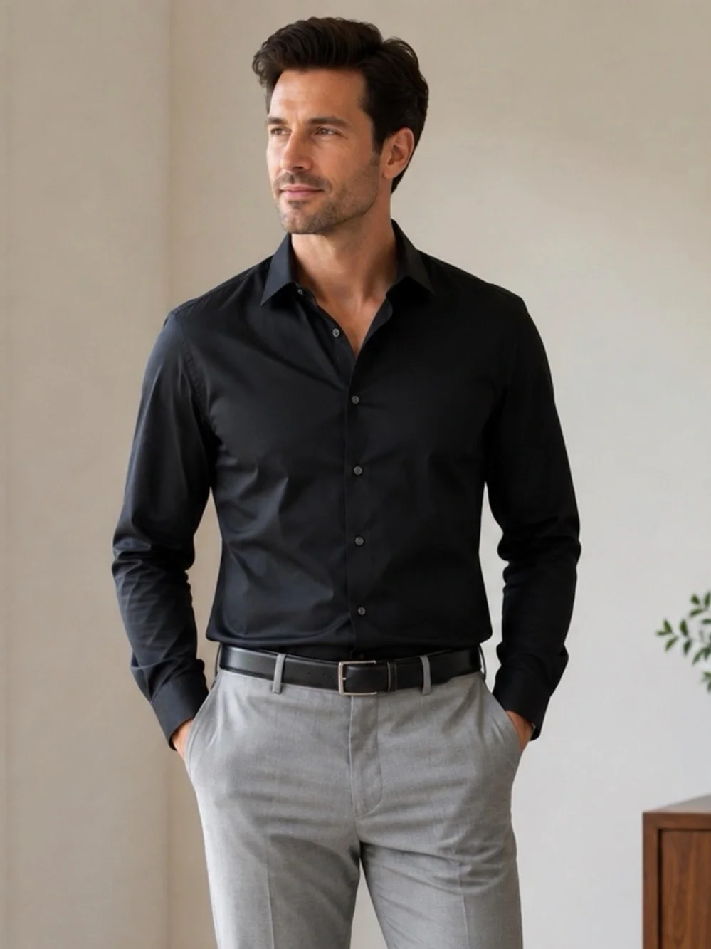 Banana Republic Black Slim Fit Wrinkle Resistant Button-Up Shirt